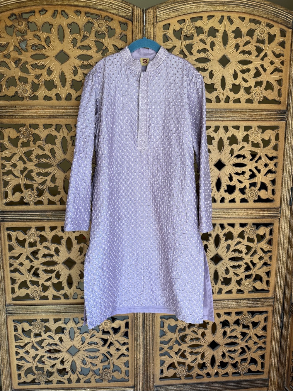 Manyavar Boys Lilac Chikankari Embroidered Kurta, 30 / US Boys 8